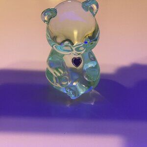 Vintage Fenton April Birthstone Clear Glass Bear Diamond Color Heart Glows